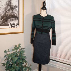 Premise Studio Small Herringbone Navy Blue Pencil Skirt